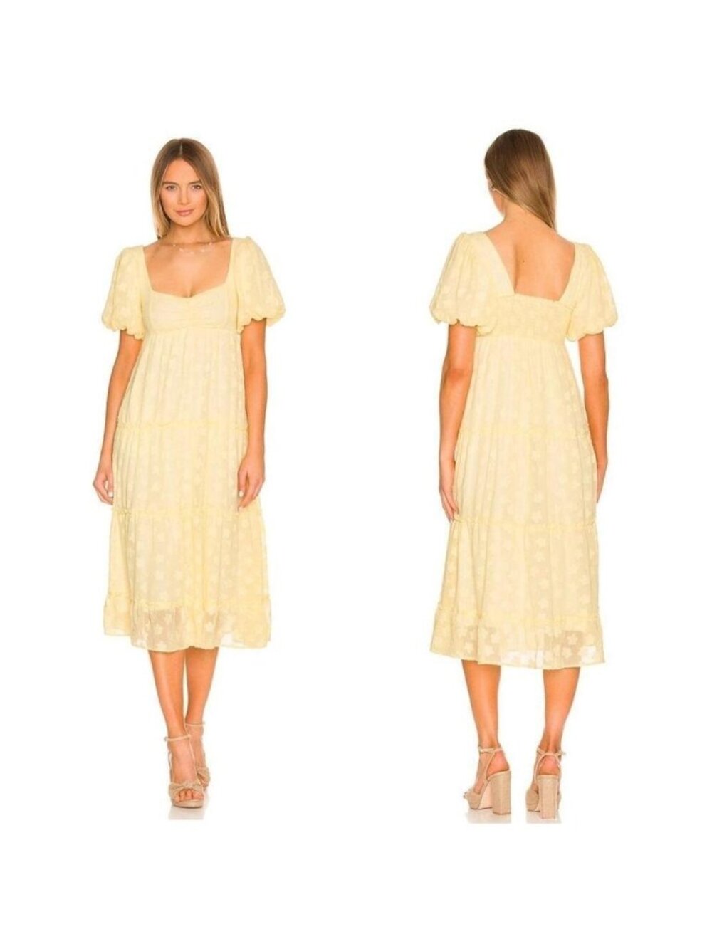 Show Me Your Mumu Yellow Floral Puff Sleeve Tiered Dress Small (JJ1167)
